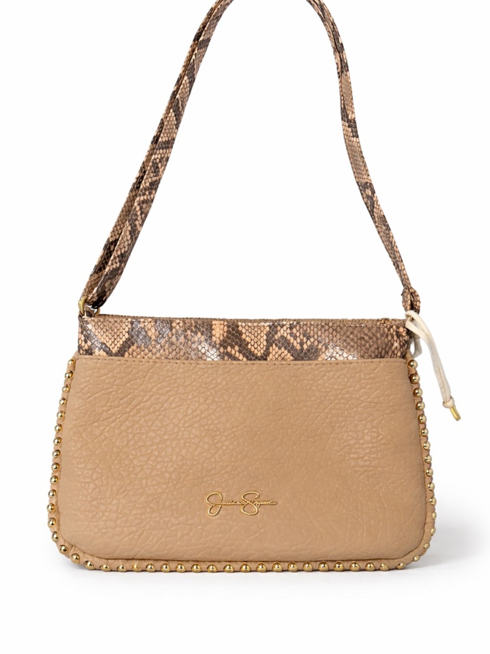 Jessica Simpson Beige Crossbody Bag Snake Print Strap Studded Trim
